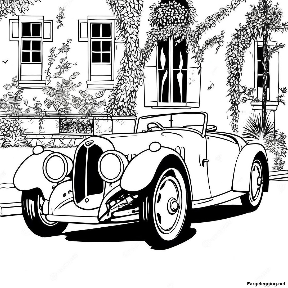 Gratis utskrivbar Vintage Bugatti Type 35 Fargeleggingsside fargeleggingsside fra Biler-samlingen — svart-hvitt konturtegning for barn og voksne.
