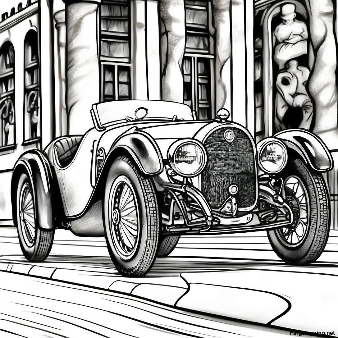 Gratis utskrivbar Vintage Bugatti Type 35 Fargeleggingsside fargeleggingsside fra Biler-samlingen — svart-hvitt konturtegning for barn og voksne.