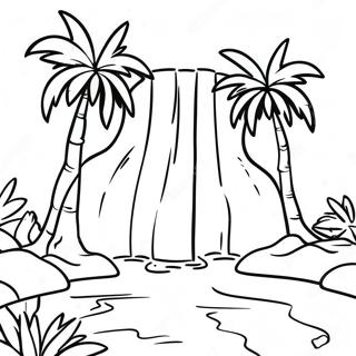 Tropisk Foss Med Palmer Fargeleggingsside 102709 40903