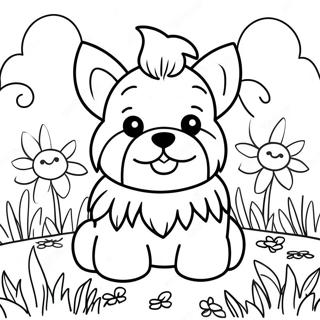 Sot Yorkie I En Blomsterhage Fargeleggingsside 109800-46498