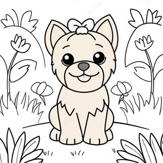 Sot Yorkie I En Blomsterhage Fargeleggingsside 109800-46499