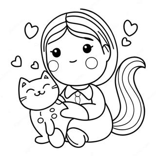 Sjarmerende Jente Med Katt Fargeleggingsside 119605 54535