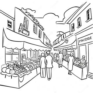 Fargerik Fransk Markedsscene Fargeleggingsside 120966 55599