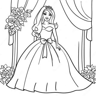 Sjarmerende Bryllups Barbie Med Blomster Fargeleggingsside 128403 61821