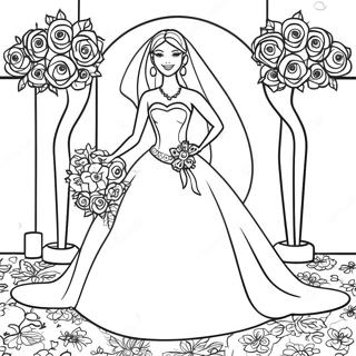 Sjarmerende Bryllups Barbie Med Blomster Fargeleggingsside 128403 61822