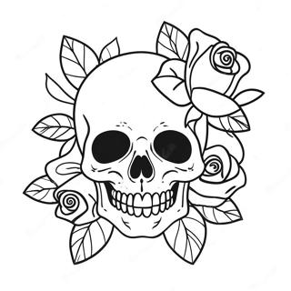 Gothisk Hodeskalle Og Roser Fargeleggingsside 129329 62537