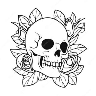 Gothisk Hodeskalle Og Roser Fargeleggingsside 129329 62538
