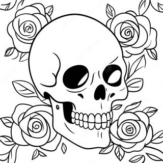 Gothisk Hodeskalle Og Roser Fargeleggingsside 129329 62539