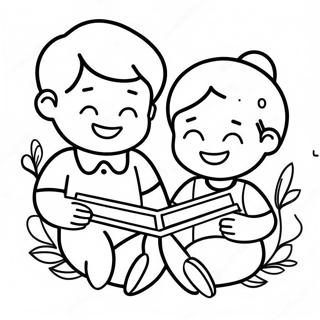 Gledelige Barn Som Leser Fargeleggingsside 130482 63439