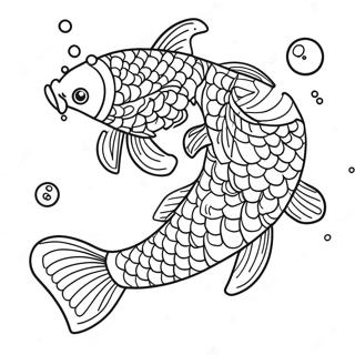 Elegant Koi Fisk Med Bobler Fargeleggingsside Fargeleggingsider