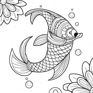 Elegant Koi Fisk Med Bobler Fargeleggingsside Fargeleggingsider