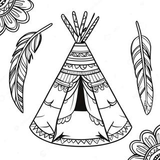 Dekorert Teepee Med Fjaer Fargeleggingsside 133700-65930