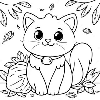 Nydelig Thanksgiving Katt Med Hostblader Fargeleggingsside 136775-68340