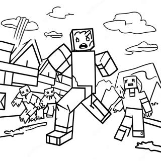 Minecraft Zombie Angriper En Landsby Fargeleggingsside 1455-2224