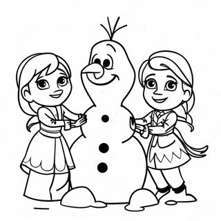 Frostkarakterer Bygger En Snomann Fargeleggingsside 25895-5657