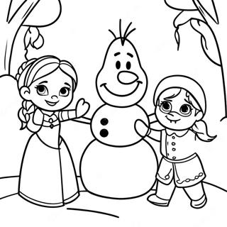 Frostkarakterer Bygger En Snomann Fargeleggingsside 25895-5658