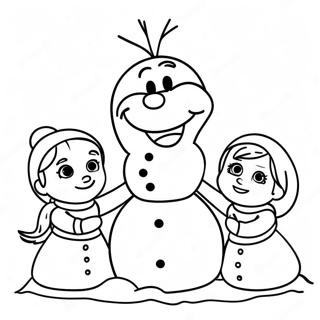 Frostkarakterer Bygger En Snomann Fargeleggingsside 25895-5659