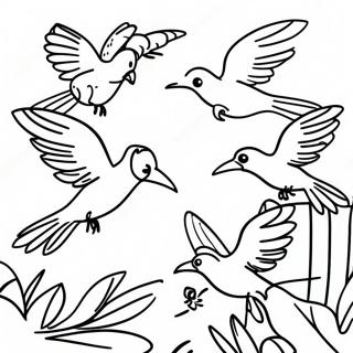 Eksotiske Fugler Flyr Over Jungelen Fargeleggingsside 30645-6686