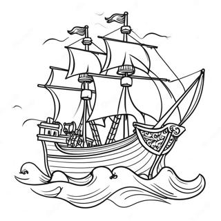 Vintage Piratskip I Stormfulle Hav Fargeleggingsside 37174 8132