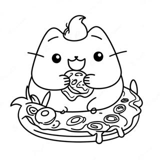 Sote Pusheen Som Spiser Pizza Fargeleggingsside 6473-934
