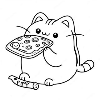 Sote Pusheen Som Spiser Pizza Fargeleggingsside 6473-935