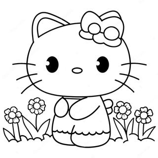 Hello Kitty Med Blomster Fargeleggingsside 68230-14929