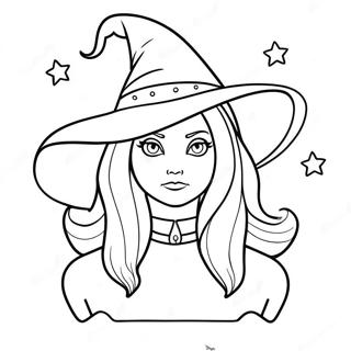 Heks Med Spiss Hatt Og Stjerner Fargeleggingsside 72649-16363