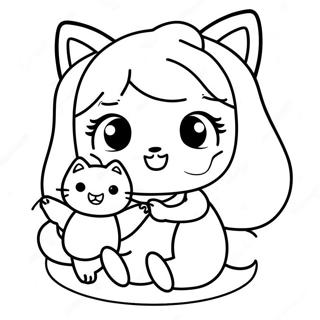 Lekende Kawaii Jente Med Katt Fargeleggingsside 73472 16998