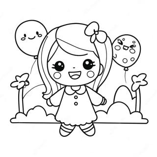 Glad Kawaii Jente Med Ballonger Fargeleggingsside 73473-17003