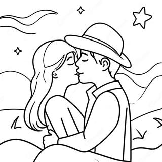 Kyssende Par Under Stjernene Fargeleggingsside 75217 18357