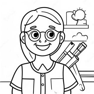 Smilende Laerer Pa Forste Dag I Barnehagen Fargeleggingsside 80391-22349