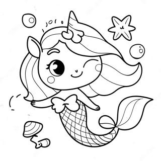 Fargeleggingsside Med Sot Havfrue Enhjorning Med Sjoskjell 81544-23243