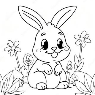 Smilende Paskehare Med Blomster Fargeleggingsside 89320-29591