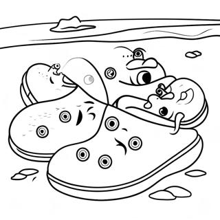 Fargeleggingsside Med Fargerike Crocs Pa En Strand 90221-30280