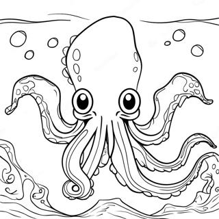 Majestetisk Kraken Som Kommer Opp Fra Havet Fargeleggingsside 99163-37843
