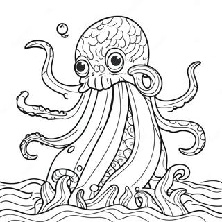 Majestetisk Kraken Som Kommer Opp Fra Havet Fargeleggingsside 99163-37844