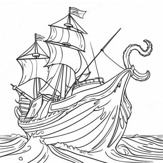 Sint Kraken Som Vikler Seg Rundt Et Skip Fargeleggingsside 99164-37848