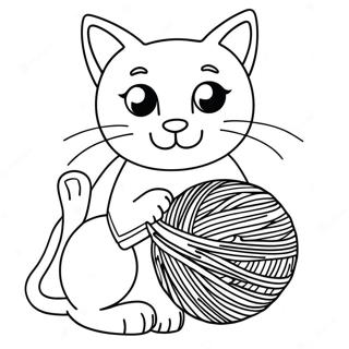 Nysgjerrig Svart Katt Med Garnball Fargeleggingsside 99215-37884